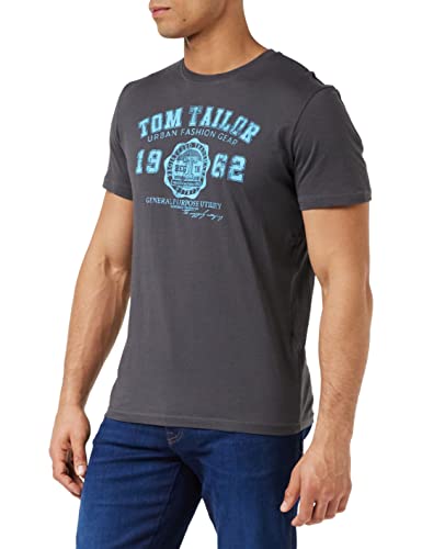 herren t-shirt tom tailor logo-print tarmac grey in xl