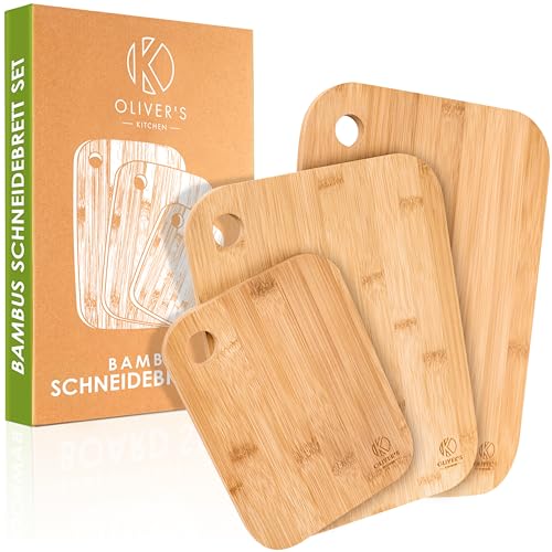 Oliver's Kitchen 3er-Set Schneidebrett aus 100% Bambus, robust, in 3 Größen