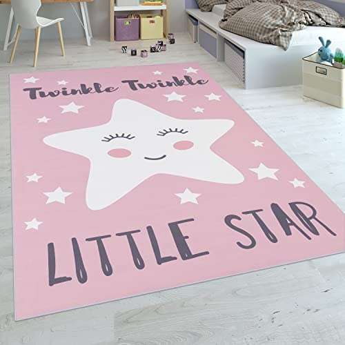 paco home kinderteppich rosa stern spruch 120x160 cm für mädchen kinderzimmer