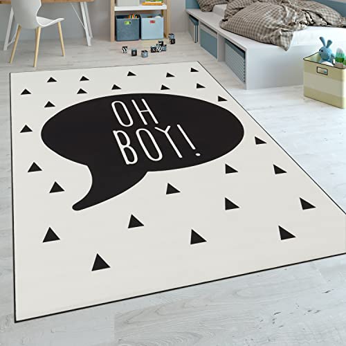 paco home kinderteppich schwarz weiß 140x200 cm für kinderzimmer jungen