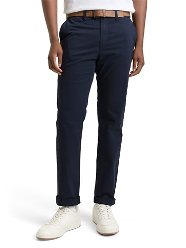 tom tailor denim herren chino hose slim fit mit gürtel sky captain blue 34W/32L