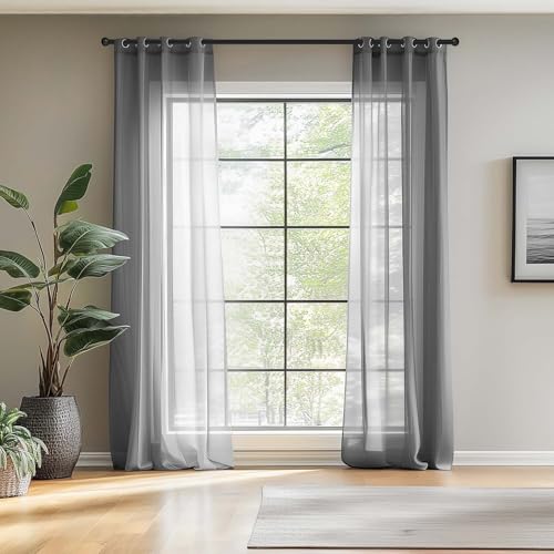 Produktbild: voile vorhang mit ösen von TOPICK transparent gardine 245 cm x 140 cm dunkelgrau