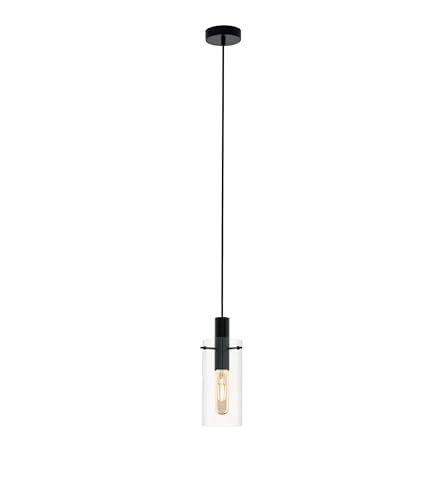 Produktbild: eglo pendelleuchte montefino, hängelampe aus metall schwarz und glas klar, e27