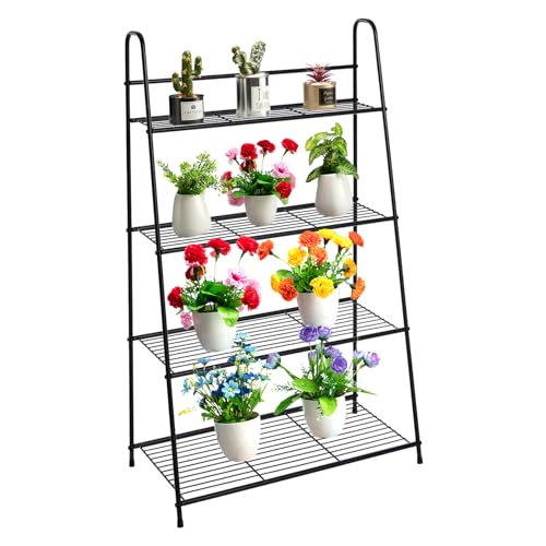 DOEWORKS Metall Blumenregal Blumenständer 4 Ablagen für Indoor Outdoor Balkon Garten, 120x72.5x34cm, Schwarz