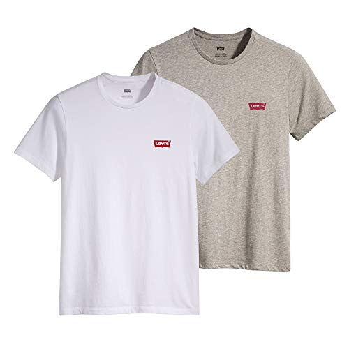 Levi's Herren 2-Pack Crewneck Graphic Tee T-Shirt, White / Mid Tone Grey Heather, XL