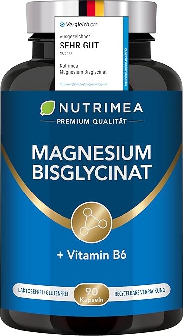 Magnesium Bisglycinat 100% Vegan + Vitamin B6 | Hochdosierte Kapseln