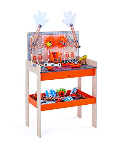 hape junior inventor werkbank, 79-teilig, 15 experimente, holzspielzeug, ab 4 jahre