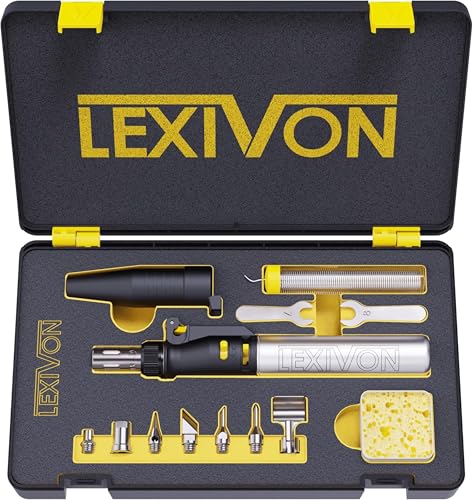 lexivon butan lötkolben kit mit 7 aufsätzen kabellos einstellbare flamme bis 1300C