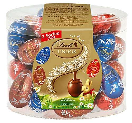 Lindt LINDOR Eier, 720 g, 40 zartschmelzende Schokoeier, Milch, Nuss, Feinherb, Ostern