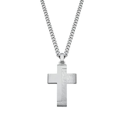 s.Oliver herren kette edelstahl mit kreuz anhänger 50 cm silber in geschenkbox 2024253