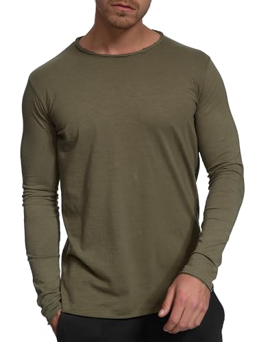 Indicode Herren Langarmshirt Willbur 100% Baumwolle Grandad-Shirt Army, L