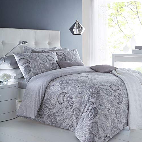 sleepdown duvet cover set paisley grey, bettwäsche, single, double, king, super king