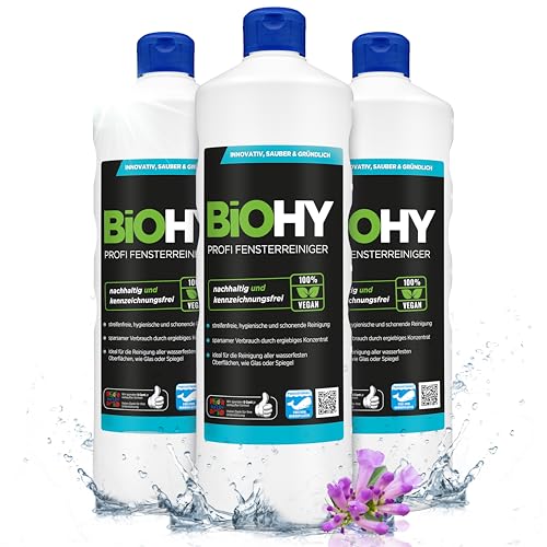 biohy fensterreiniger 3 x 1 liter glasreiniger für fenstersauger streifenfrei