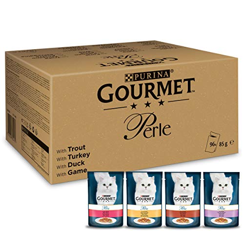 gourmet perle katzenfutter in gelee, 96 portionsbeutel, sorten-mix, 12 x 8 beutel  85g