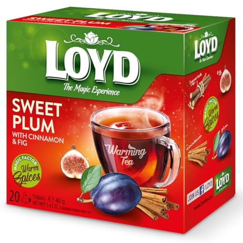 LOYD tee pflaume feige ingwer zimt 20 pyramidenbeutel 40g teemaschine mit hibiskus und gewürzen