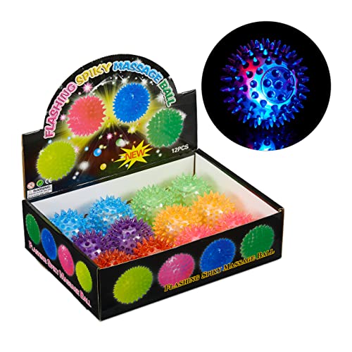 relaxdays LED igel ball set 12 stück 6,5 cm leuchtende hüpfbälle mit stiften