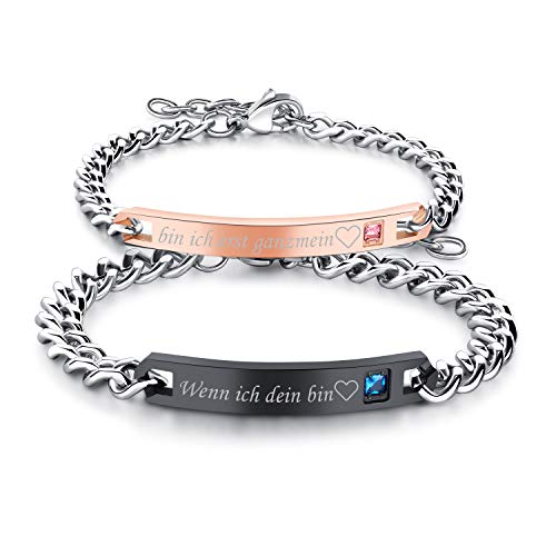 jewelrywe partnerarmband edelstahl 2pcs armbänder für paare mit gravur zirkonia