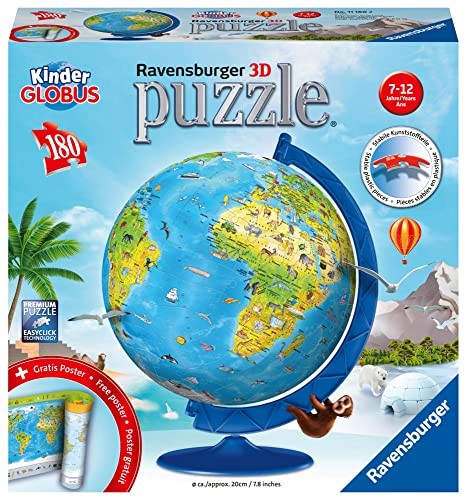 Ravensburger 3D Puzzle Kinderglobus, 180 Teile, Deutsch, ab 6 Jahre