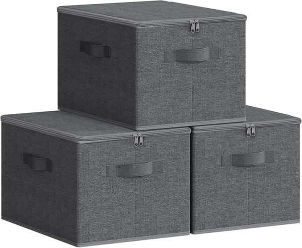SONGMICS Faltbare Aufbewahrungsbox mit Deckel, 3er Set, Stoff