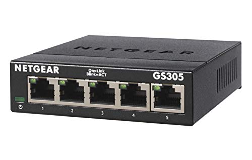 netgear gs305-300pes gigabit switch 5-port fanless plug and play metal chassis