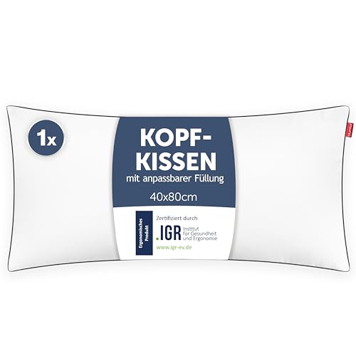 Blumtal Kopfkissen 40x80 cm, höhenverstellbar, Mikrofaser, waschbar bis 95 Grad