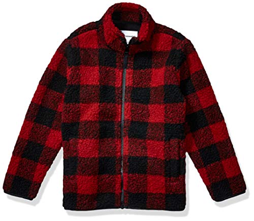 amazon essentials sherpa-jacke jungen mit fleece, rot exploded buffalo karo, 11-12 jahre