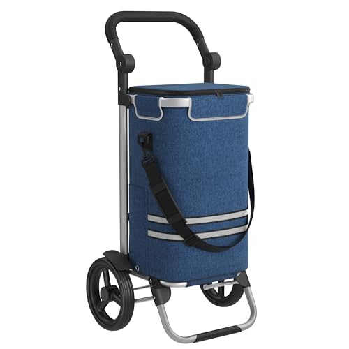 Einkaufswagen mit kühlfach, SONGMICS trolleys klappbar, 35 liter, blau, abnehmbar