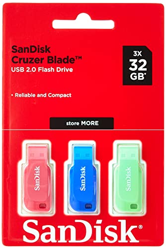 Produktbild: SanDisk 32GB Cruzer Blade USB Flash Drive 3er Pack Blau/Pink/Grün
