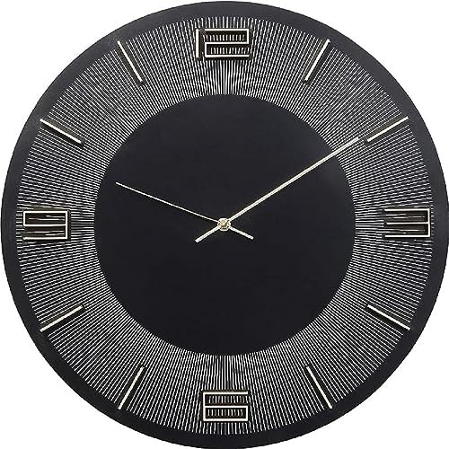 Kare Design Wanduhr Leonardo, Rund, Schwarz/Gold, 49cm, Aluminium, Modern