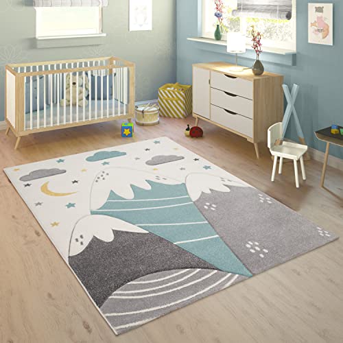 paco home kinderteppich 3d optik spielteppich kinderzimmer pastel berge wolken sterne 160x230 cm
