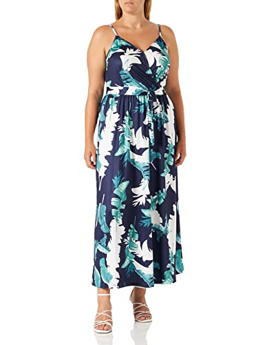 OUGES sommerkleid damen maxikleid v-ausschnitt ärmellos blumenkleid mit taschen