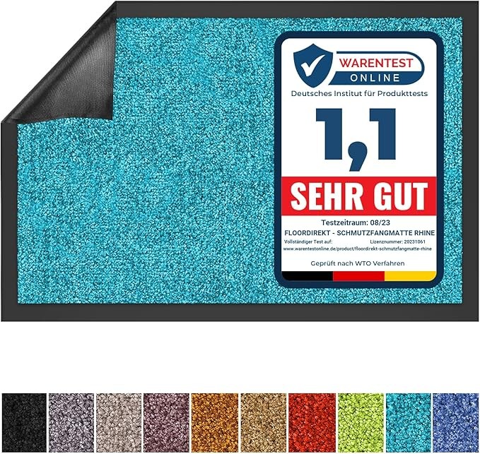 Schmutzfangmatte Rhine türkis, waschbar, 120 cm x 600 cm, Eingangsbereich