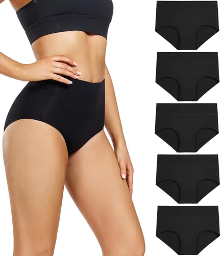 wiraspa damen unterhosen baumwolle hohe taille atmungsaktive taillenslips 5er pack schwarz größen 32-58 medium