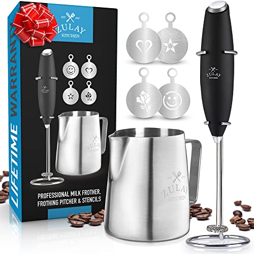 zulay kitchen milchaufschäumer set - handheld schaum-maschine für lattes und cappuccino
