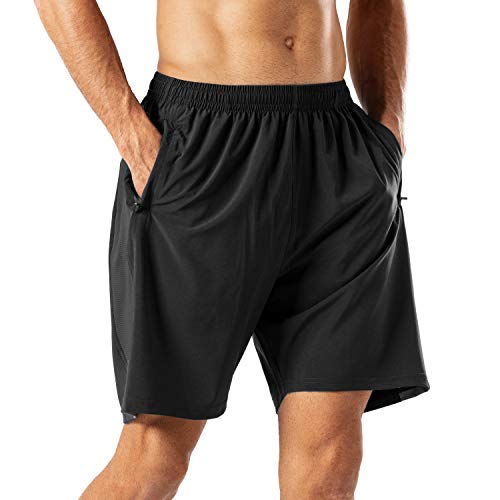 hmiya herren sport shorts schnell trocknend kurze hose schwarz mit reißverschlusstasche