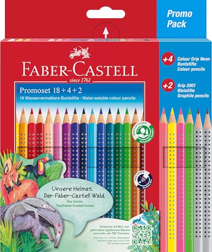faber-castell buntstifte set 24-teilig dreikant bruchsicher inkl. neonfarben und bleistiften