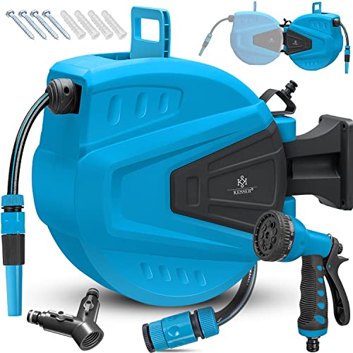 KESSER schlauchtrommel 30+2m mit 2-wege-verteiler, automatik, wandhalterung, blau