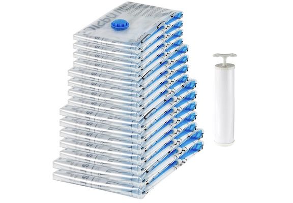Produktbild: vakuumbeutel 15er-pack amazon basics mit handpumpe für 17,32 euro