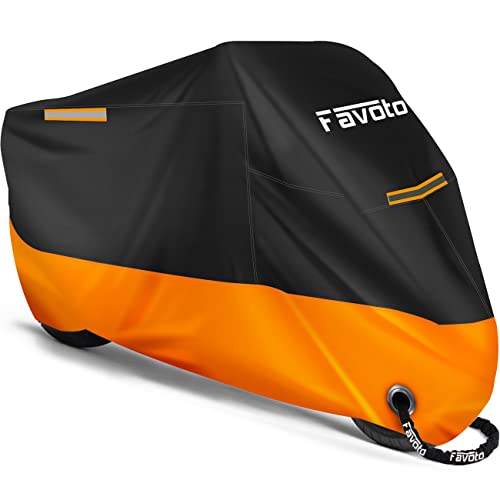 favoto motorradabdeckung wasserdicht outdoor winddicht orange-schwarz xxxl 2 gürtelschnallen