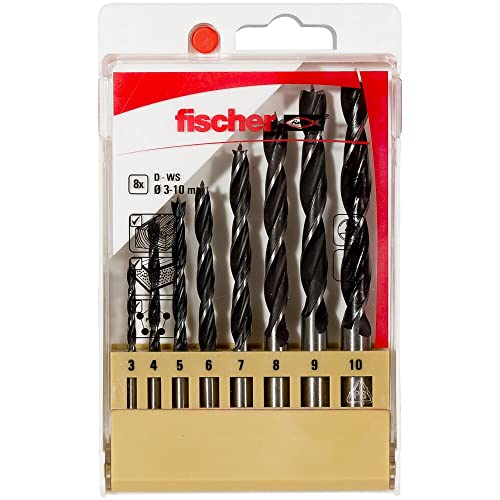 fischer holzbohrer set 8-teilig 3-10 mm für weich- und hartholz bohrmaschinenaufsätze