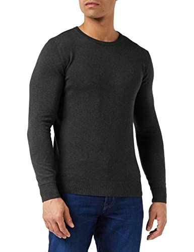 tom tailor herren strickpullover crewneck schwarz grau melange 10617, größe l