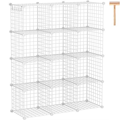 C&AHOME Drahtwürfel-Aufbewahrung, 12-Würfel-Aufbewahrungs-Organizer aus Metall, C-Gitter-Aufbewahrungsbehälter-Regalsystem, Bücherregal, Schrankschrank, 93,5 cm L x 31,8 cm B x 122,9 cm H, weiß