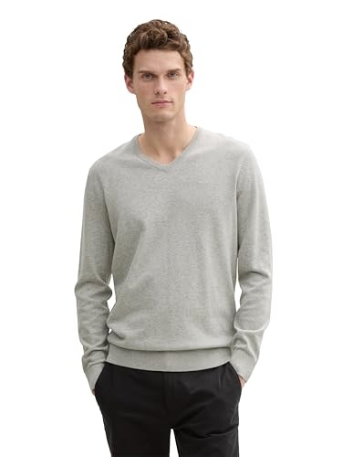Produktbild: TOM TAILOR Herren V-Ausschnitt Strickpullover 1012820, Light Soft Grey Melange, 3XL