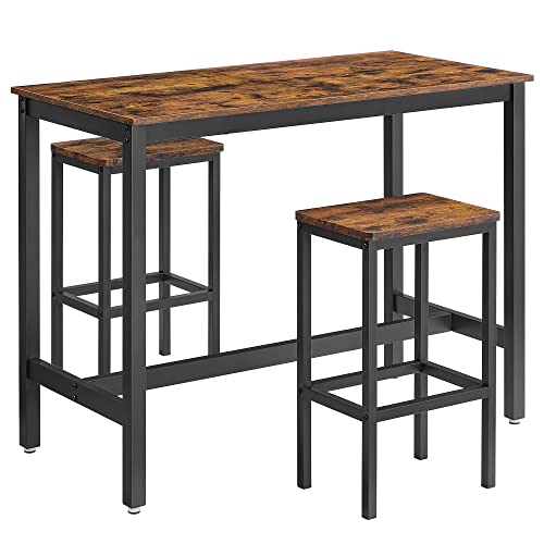 Produktbild: vasagle bartisch-set 120 x 60 cm mit 2 barhockern industrial design vintagebraun schwarz