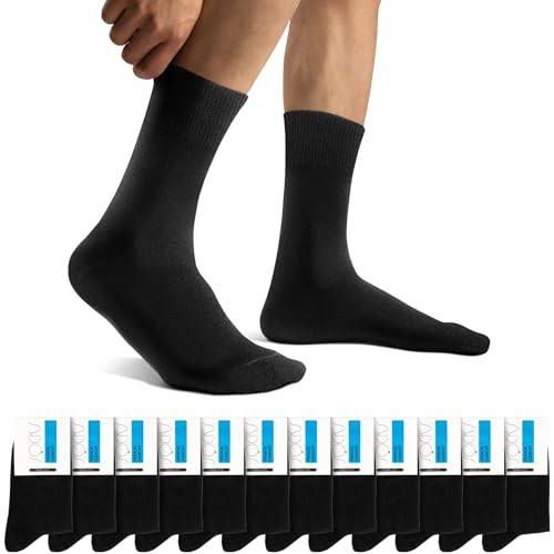 Herren Business Socken 12 Paar Baumwolle Classic Atmungsaktiv 43-46 Schwarz