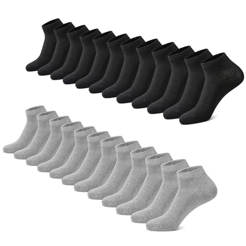 Baumwolle Sneakersocken 12 Paar Halbhoch Schwarz Weiß Grau - Alle Größen