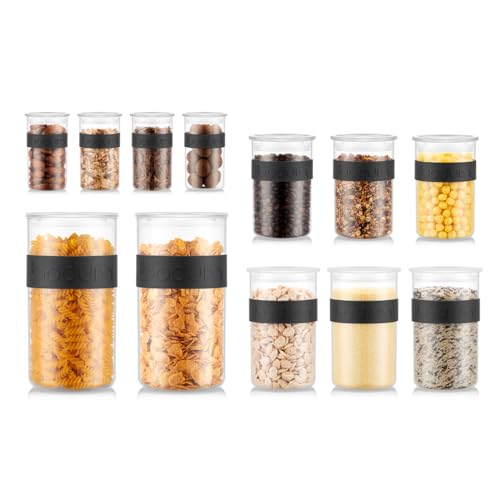 BODUM PRESSO Vorratsgläser 0,25l 0,6l 1l 2l Kunststoff Schwarz 12 Stück