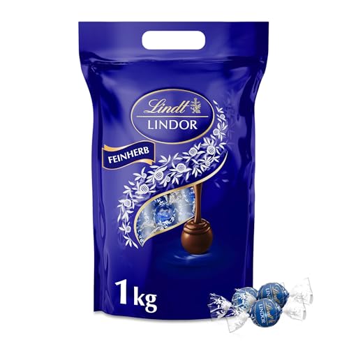 Lindt LINDOR 1 kg Beutel feinherbe Schokoladen Kugeln, ca. 80 Stück, wiederverschließbar, Pralinen-Geschenk