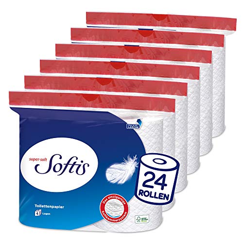 4-lagiges toilettenpapier softis, 24 rollen, 100 blatt, recyclebar, fsc-zertifiziert