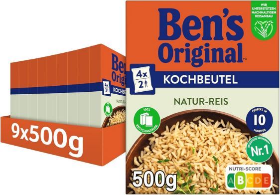 Bens Original Natur-Reis 9 x 500g im Kochbeutel, ab 14,69